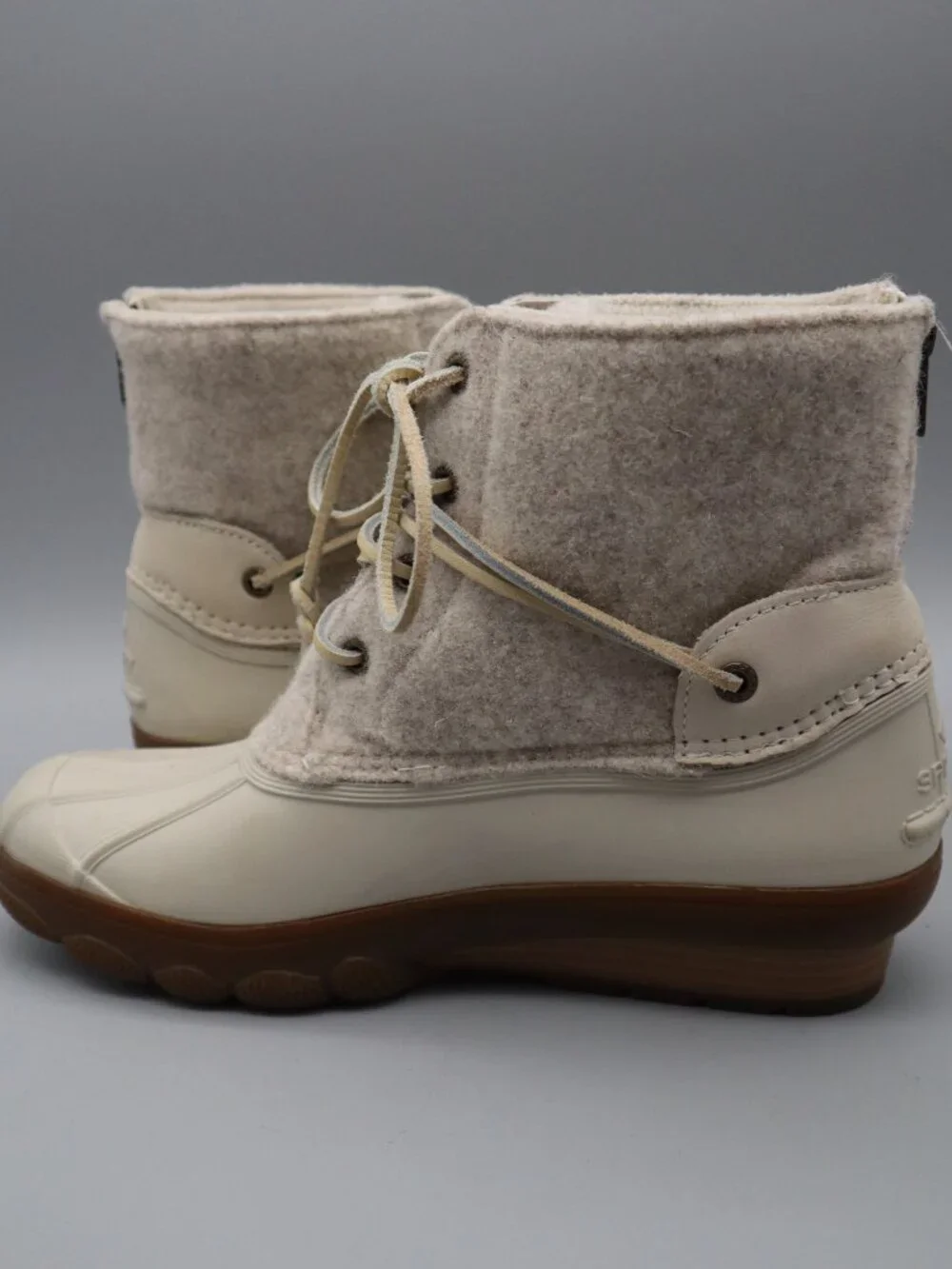 Sperry Saltwater Wool Duck Boots Women's Sz 8M Cream Oat Coastal Preppy